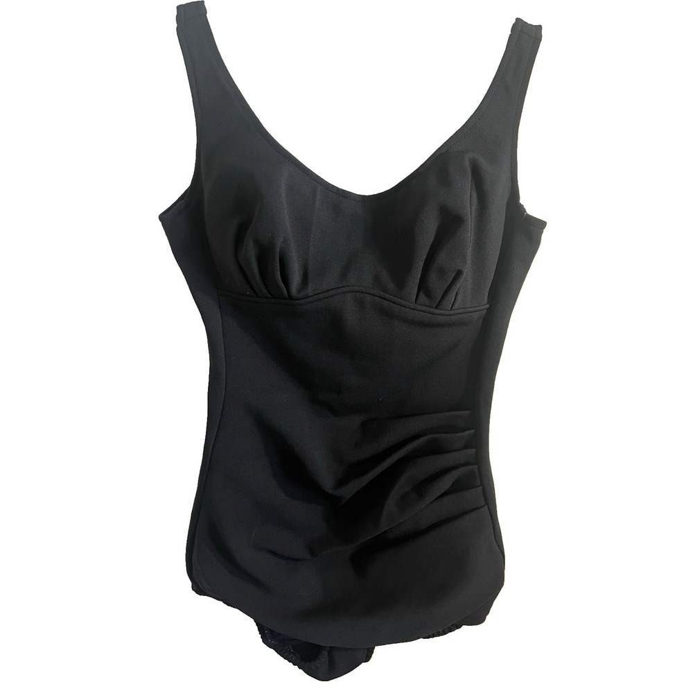 VTG 1960s–70s Roxanne Perfection Black One Piece Swimsuit Ruching Union Made 36B